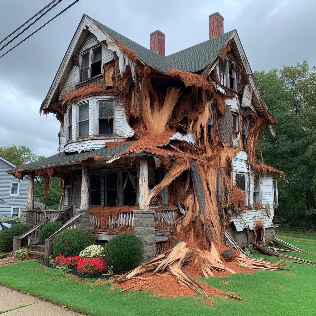 Signs Your Reynolds Home Needs a Tree Inspection Blog Article - Tree with visible damage, including broken branches and signs of disease near an Reynolds home
